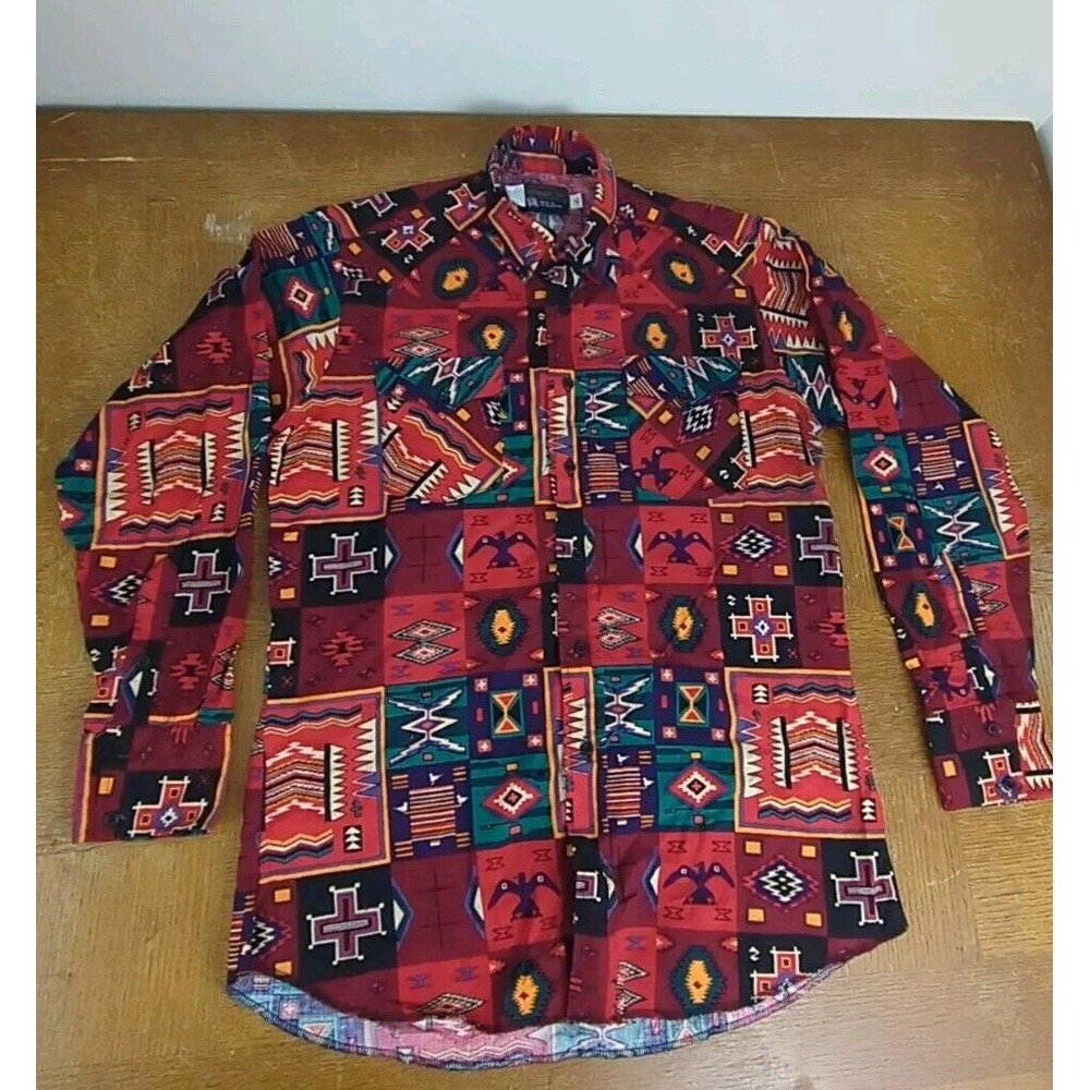 Vtg Panhandle Slim Button Up Shirt Sz L‎ Southwestern Brushpopper Cowboy Aztec